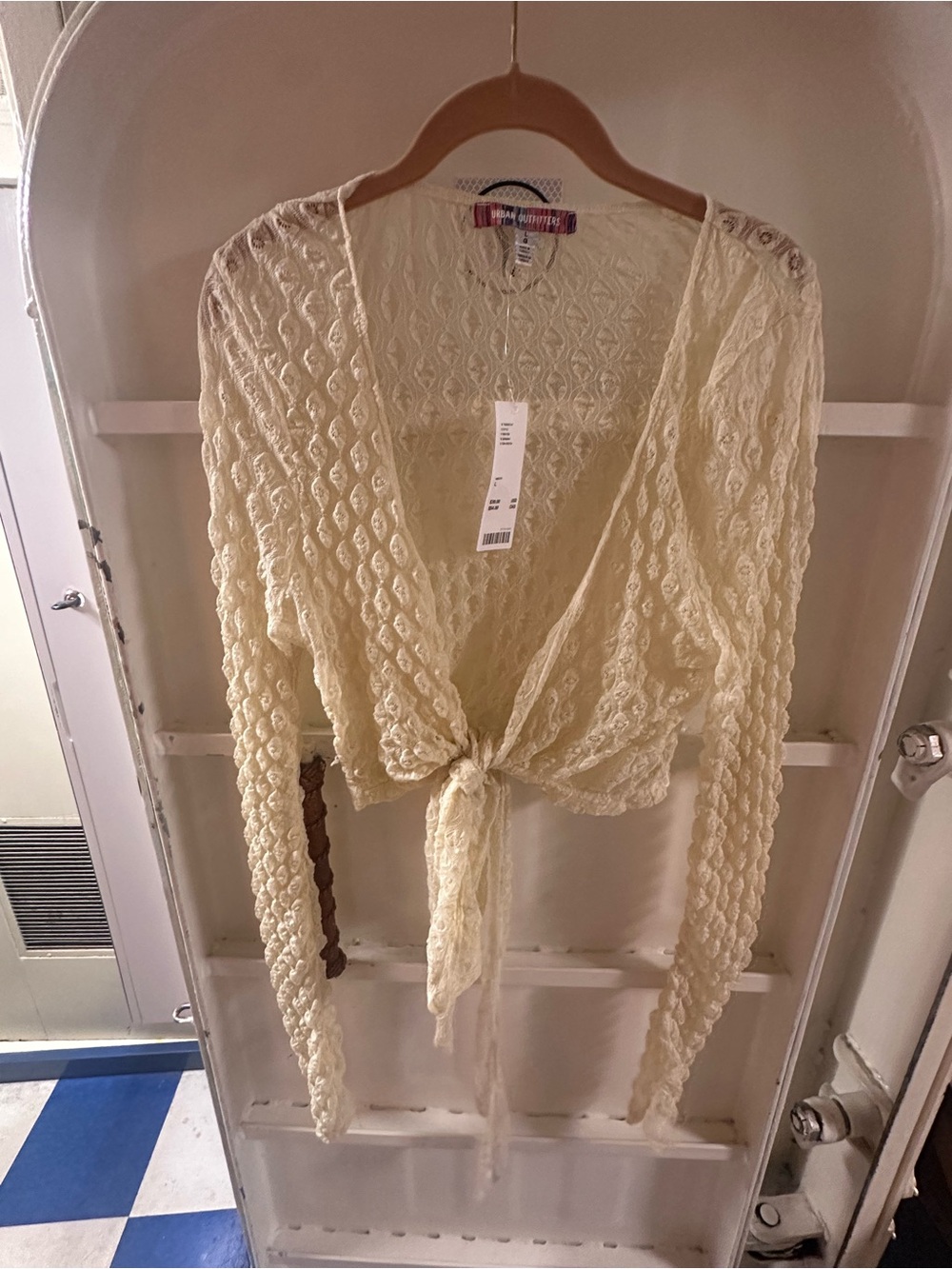Urban Outfitters Cream Lightweight Knit Tie-Front Sweater